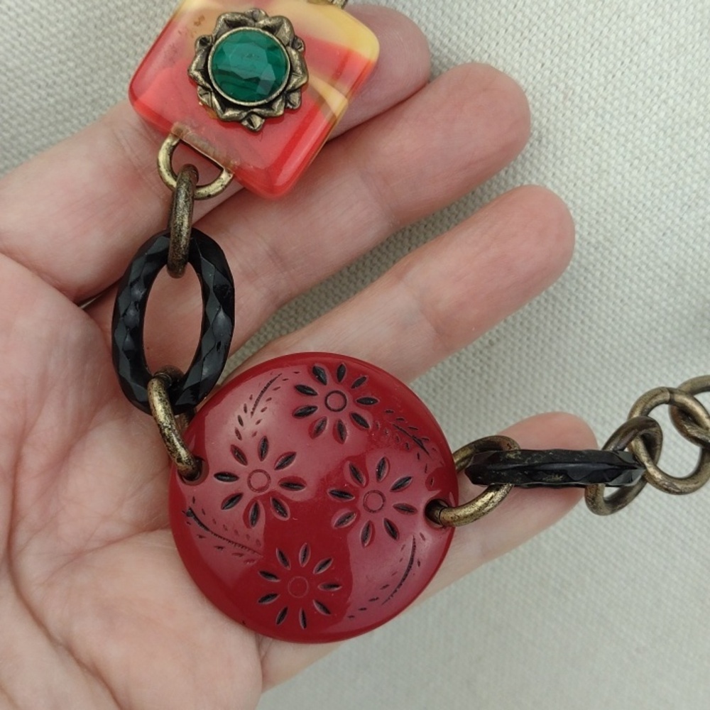 Lucky Brand Colorful Chunky Multi-Pendant Very Cool Chunky Chain & Turquoise - Picture 3 of 12